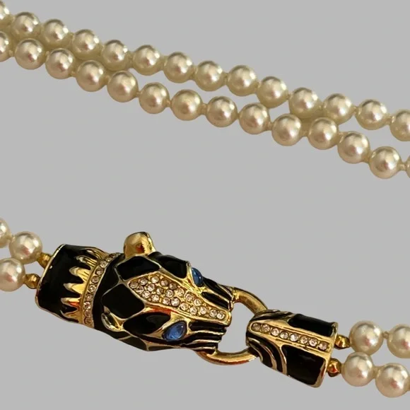 Park Lane Panther Jaguar Double Strand Faux Rhinestone Necklace Gold Tone - Picture 5 of 16